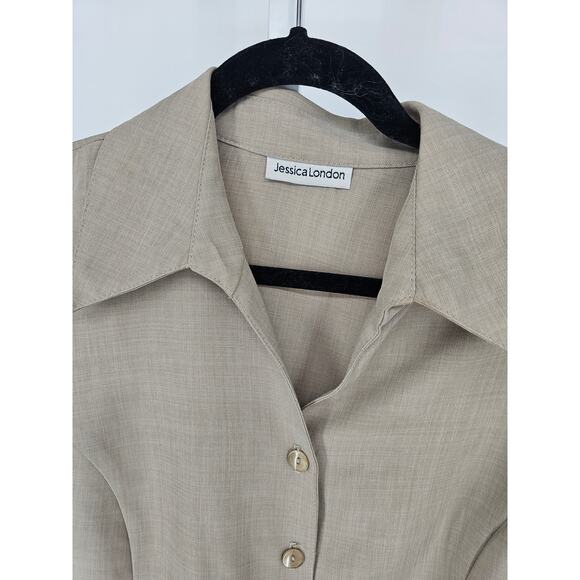 Jessica London Women's Tan 3/4 Sleeve Collared Button Down Shirt Top Size 1X - Picture 2 of 3
